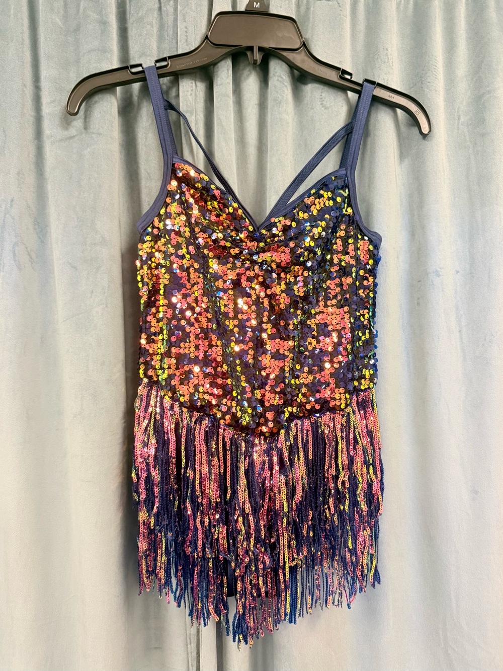 Weissman Navy Sequin Fringe Dance One-Piece
